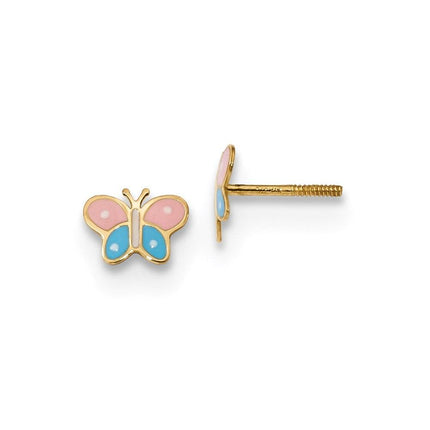 Madi K Kid's 14k Polished Enameled Butterfly Screwback Post Earrings ,