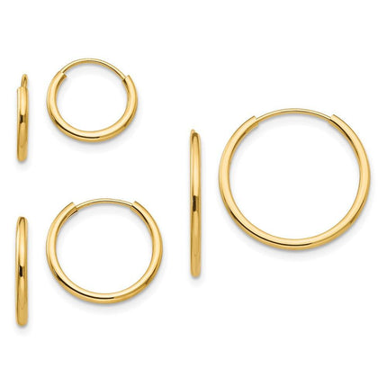 Madi K Kid's 14k  Polished Endless Hoop 3 Pair Earring Set ,