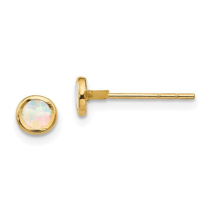 Madi K Kid's 14K Polished Lab Created Opal Bezel Post Earrings ,