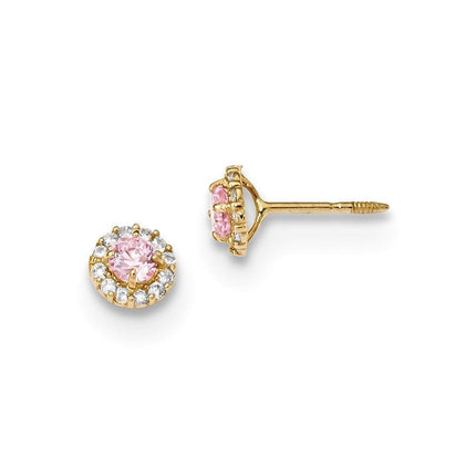 Madi K Kid's 14k Polished Pink and Clear CZ Screwback Post Earrings ,