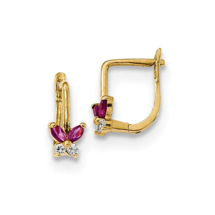 Madi K Kid's 14k Polished Red and White CZ Butterfly Hoops ,