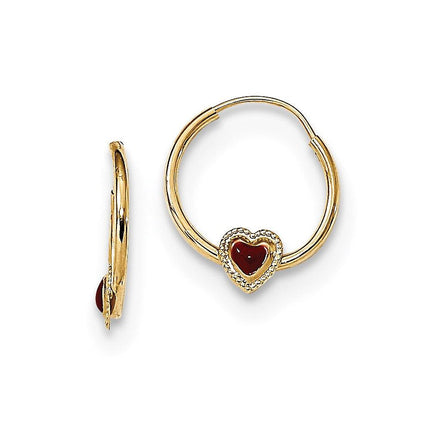 Madi K Kid's 14k Polished Red Enameled Heart Hoops ,