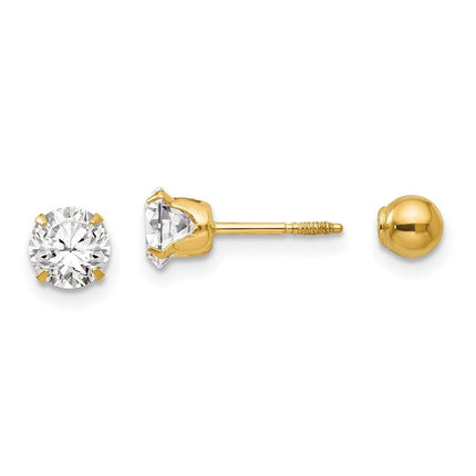 Madi K Kid's 14k  Polished Reversible 5mm CZ & Ball Earrings ,