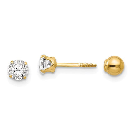 Madi K Kid's 14k Polished Reversible CZ & 4mm Ball Earrings ,