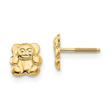 Madi K Kid's 14k  Polished Teddy Bear Screwback Earrings ,