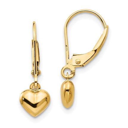 Madi K Kid's 14k  Puffed Polished Heart Drop Leverback Earrings ,