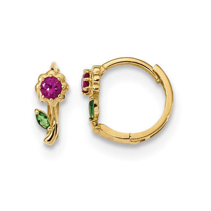 Madi K Kid's 14k Red & Green CZ Hinged Hoop Earrings ,