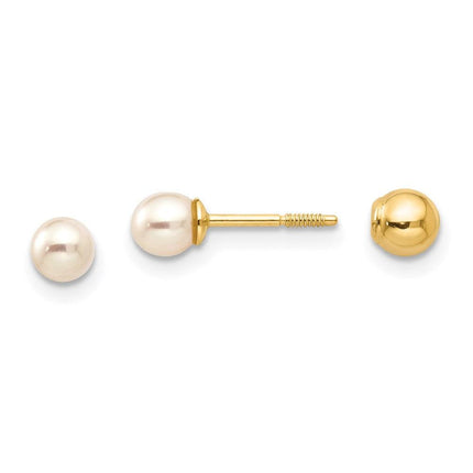 Madi K Kid's 14k Reversible 3.75-4mm FW Cultured Pearl & Gold Ball Earrings ,