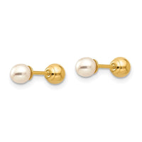 Madi K Kid's 14k Reversible 3.75-4mm FW Cultured Pearl & Gold Ball Earrings ,