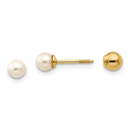 Madi K Kid's 14k  Reversible 3.75-4mm FW Cultured Pearl & Gold Bead Earrings ,