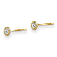 Madi K Kid's 14k  Round CZ Milgrain Bezel Post Earrings ,