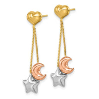 Madi K Kid's 14k Tri-color Heart, Star & Moon Dangle Post Earrings ,