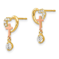 Madi K Kid's 14k Two-tone CZ Cross & Heart Post Earrings ,