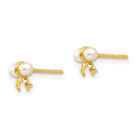 Madi K Kid's 14k White Button Freshwater Cultured Pearl Bow Post Earrings ,