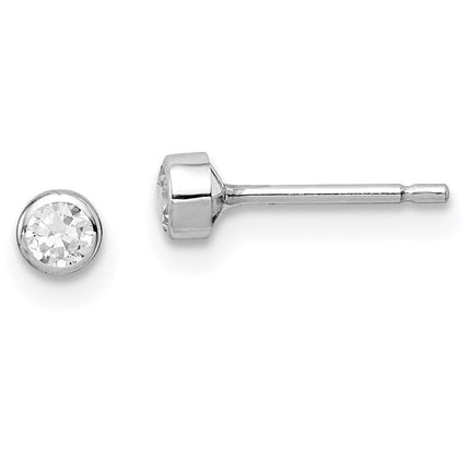 Madi K Kid's 14k White Gold 3mm CZ Bezel Post Earrings ,