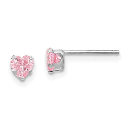 Madi K Kid's 14k White Gold 4mm Pink CZ Heart Earrings ,