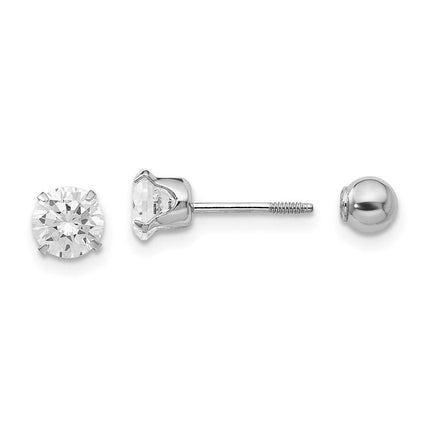 Madi K Kid's 14k White Gold 5mm CZ and 4mm Ball Reversible Earrings ,