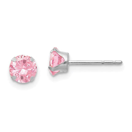 Madi K Kid's 14k White Gold 5mm Pink CZ Post Earrings ,