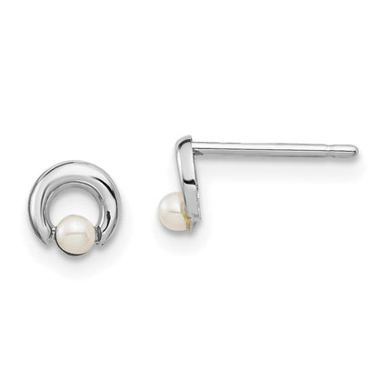 Madi K Kid's 14k White Gold Button Freshwater Cultured Pearl Circle Post Earrings ,