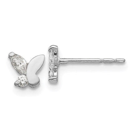 Madi K Kid's 14k White Gold CZ Butterfly Post Earrings ,