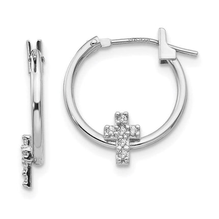 Madi K Kid's 14k White Gold CZ Cross Hoop Earrings ,