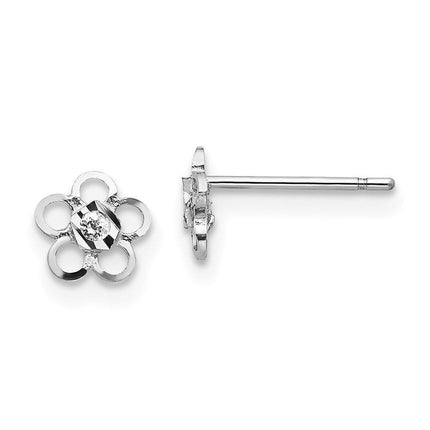 Madi K Kid's 14k White Gold CZ Flower Post Earrings ,