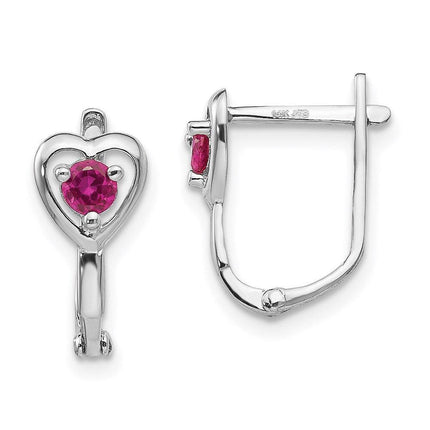 Madi K Kid's 14k White Gold CZ July Birthstone Heart Hoop Earrings ,