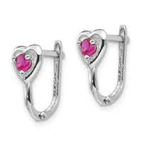 Madi K Kid's 14k White Gold CZ July Birthstone Heart Hoop Earrings ,