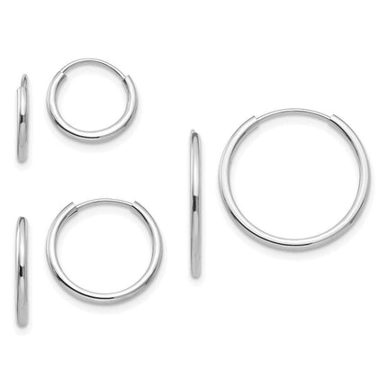 Madi K Kid's 14k White Gold  Endless Hoop 3 Pair Earring Set ,
