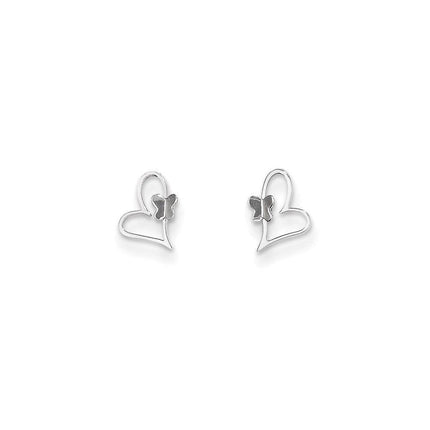 Madi K Kid's 14k White Gold Heart W/Butterfly Post Earrings ,
