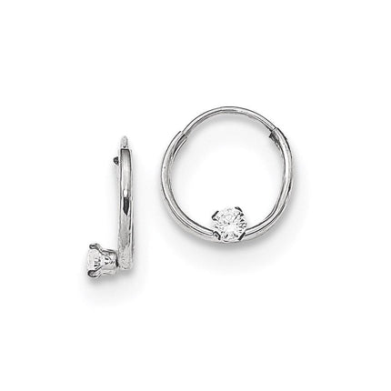Madi K Kid's 14k White Gold Polished 2mm CZ on Small Endless Hoops ,