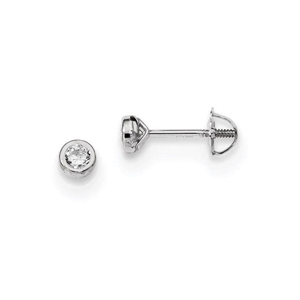 Madi K Kid's 14k White Gold Polished CZ Bezel Post Earrings ,