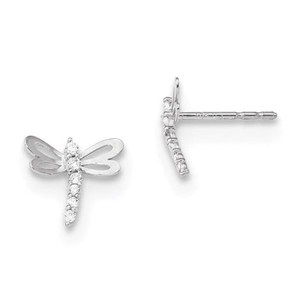Madi K Kid's 14k White Gold Polished CZ Dragonfly Post Earrings ,