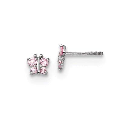 Madi K Kid's 14k White Gold Polished Pink CZ Butterfly Post Earrings ,