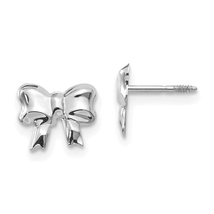 Madi K Kid's 14k White Gold Rhodium-plated Bow Screwback Post Earrings ,