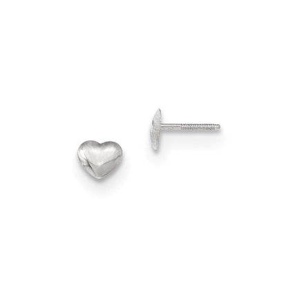 Madi K Kid's 14k White Gold Rhodium-plated Heart Screwback Post Earrings ,