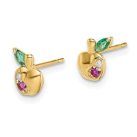 Madi K Kid's 14k White Red and Green CZ Apple Post Earrings ,
