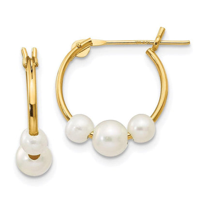 Madi K Kid's 14k  White Semi-round Freshwater Cultured 3 Pearl Hoop Earrings ,