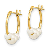 Madi K Kid's 14k  White Semi-round Freshwater Cultured 3 Pearl Hoop Earrings ,