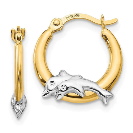 Madi K Kid's 14K  w/Rhodium Dolphin Hoop Earrings ,