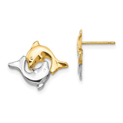Madi K Kid's 14k w/Rhodium Dolphin Post Earrings ,