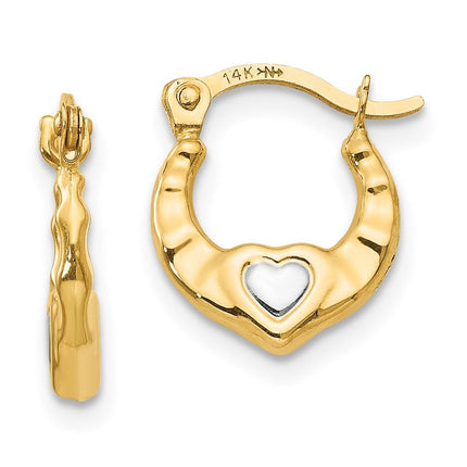Madi K Kid's 14K w/Rhodium Heart Hollow Hoop Earrings ,