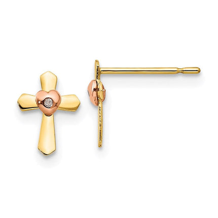 Madi K Kid's 14k Yellow & Rose Gold   Cross Heart Post Earrings ,