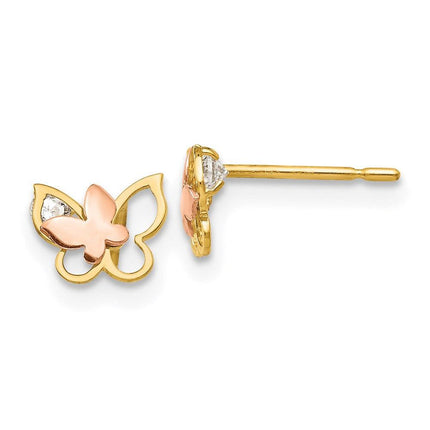 Madi K Kid's 14k Yellow & Rose Gold  CZ  Butterfly Post Earrings ,