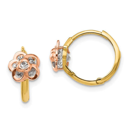 Madi K Kid's 14k Yellow & Rose Gold CZ Flower Hinged Hoop Earrings ,