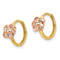 Madi K Kid's 14k Yellow & Rose Gold CZ Flower Hinged Hoop Earrings ,