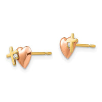 Madi K Kid's 14k Yellow & Rose Gold CZ Heart and Cross Post Earrings ,