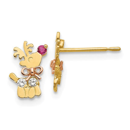 Madi K Kid's 14k Yellow & Rose Gold CZ Reindeer Post Earrings ,