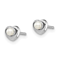 Madi K Kid's 14kw White Button Freshwater Cultured Pearl Heart Post Earrings ,
