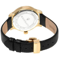 Maserati Women's Watch - Epoca Yellow Gold Case Black Leather Strap | R8851118501 ,